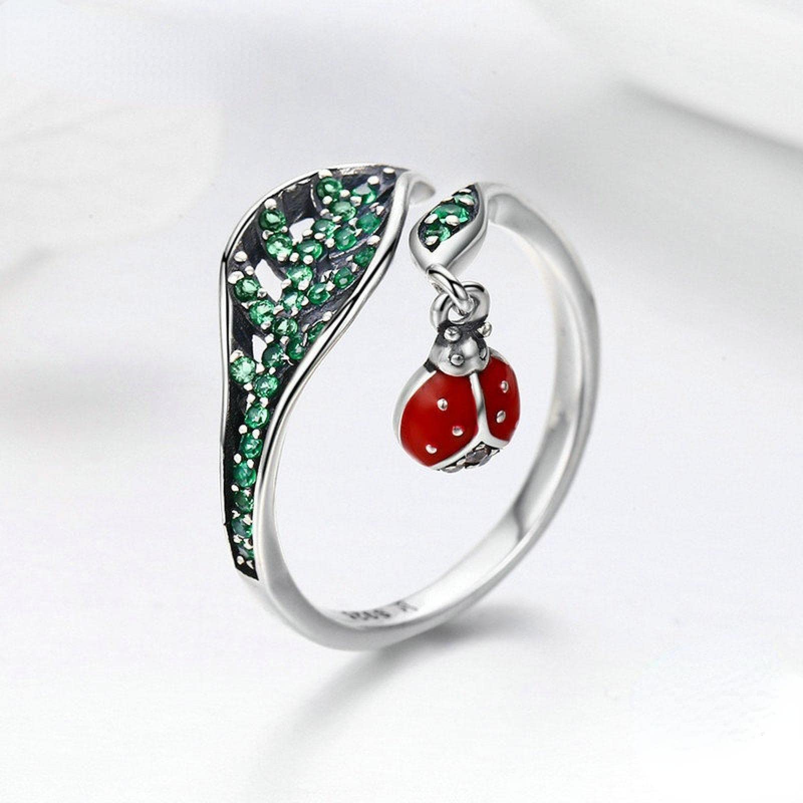 925 Sterling Silver Dangling Ladybug Ring, Women'S Jewelry One Size