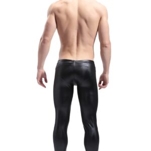 BaronHong Men's Faux Leather Tight Pants Man Night Club Metallic Leggings Long Trousers(black,M)