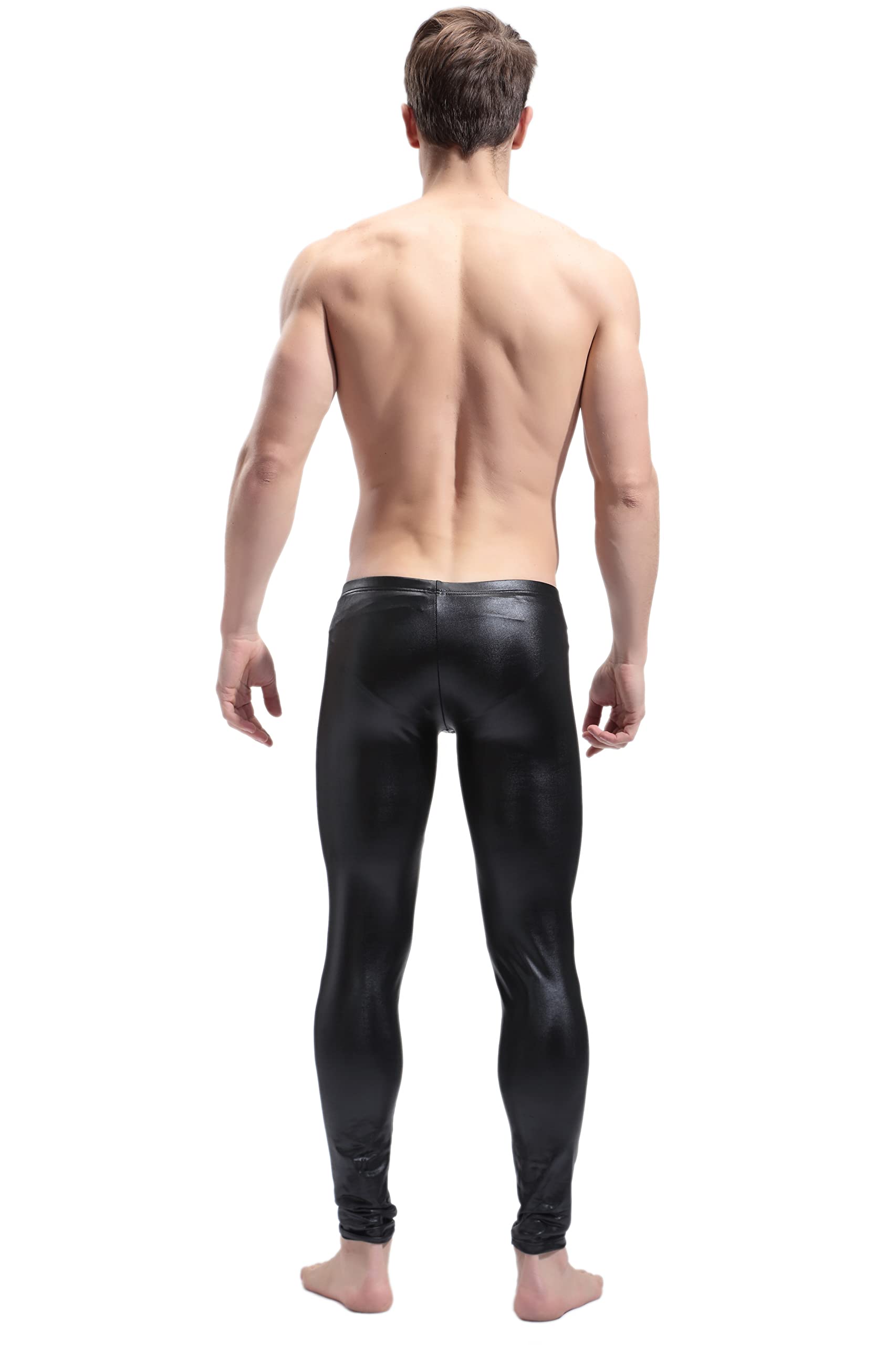 BaronHong Men's Faux Leather Tight Pants Man Night Club Metallic Leggings Long Trousers(black,M)