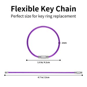 Cuttte 14PCS Key Ring Keychain - 4.7 Inches Stainless Steel Wire Key Rings for Key Chain Rings, 2mm Coated Keychain Cable Threaded Heavy Duty Luggage Tag Loops Dog Tag Ring for Collar