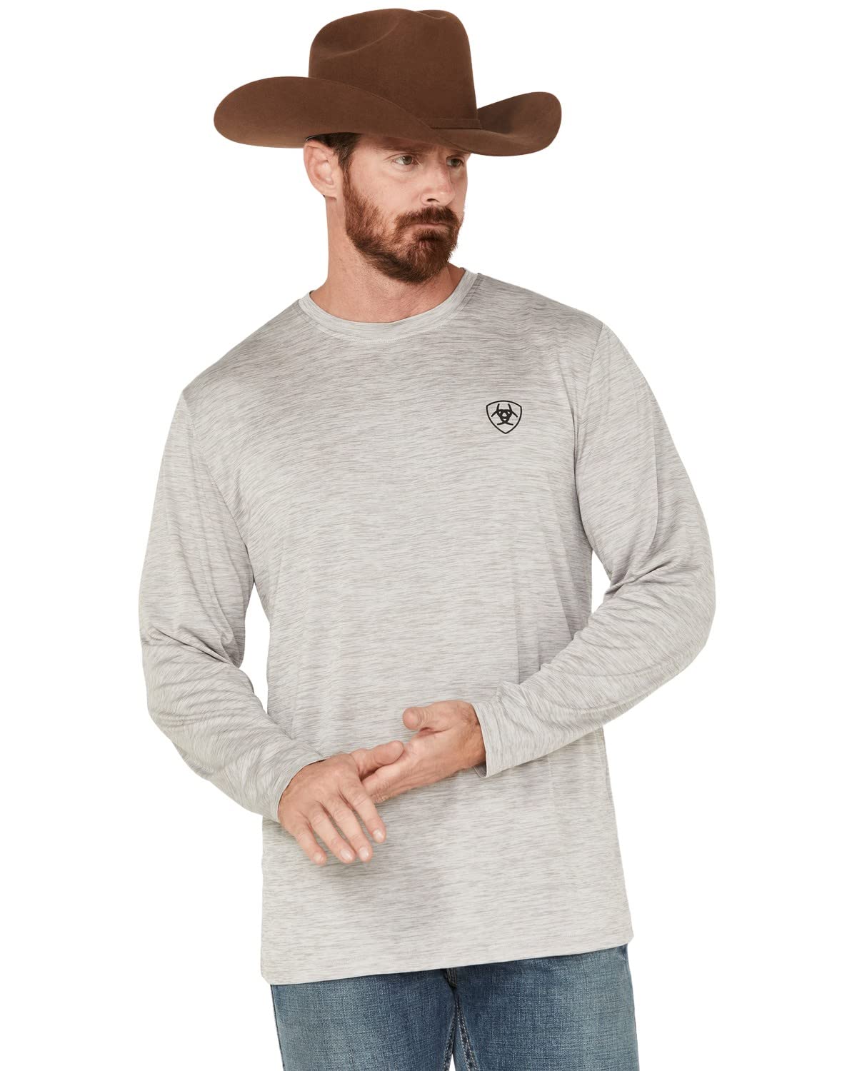 Ariat Men's Charger Camo Shield Long Sleeve T-Shirt Heather Grey Medium