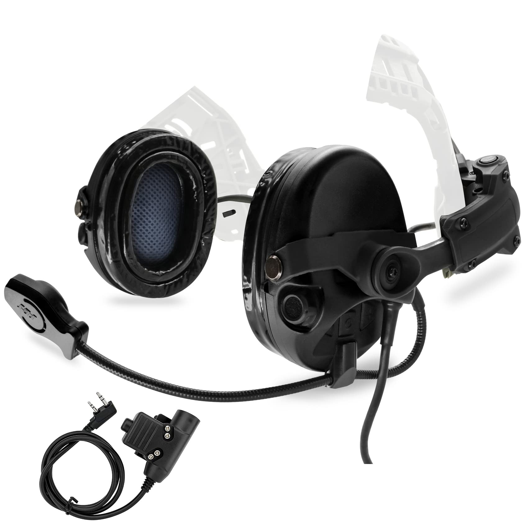 COMBATGEAR Tactical Headset with ARC Rail Adapter Ear Defender Airsoft Headphone Come with K 2 pin Push to Talk (Black)