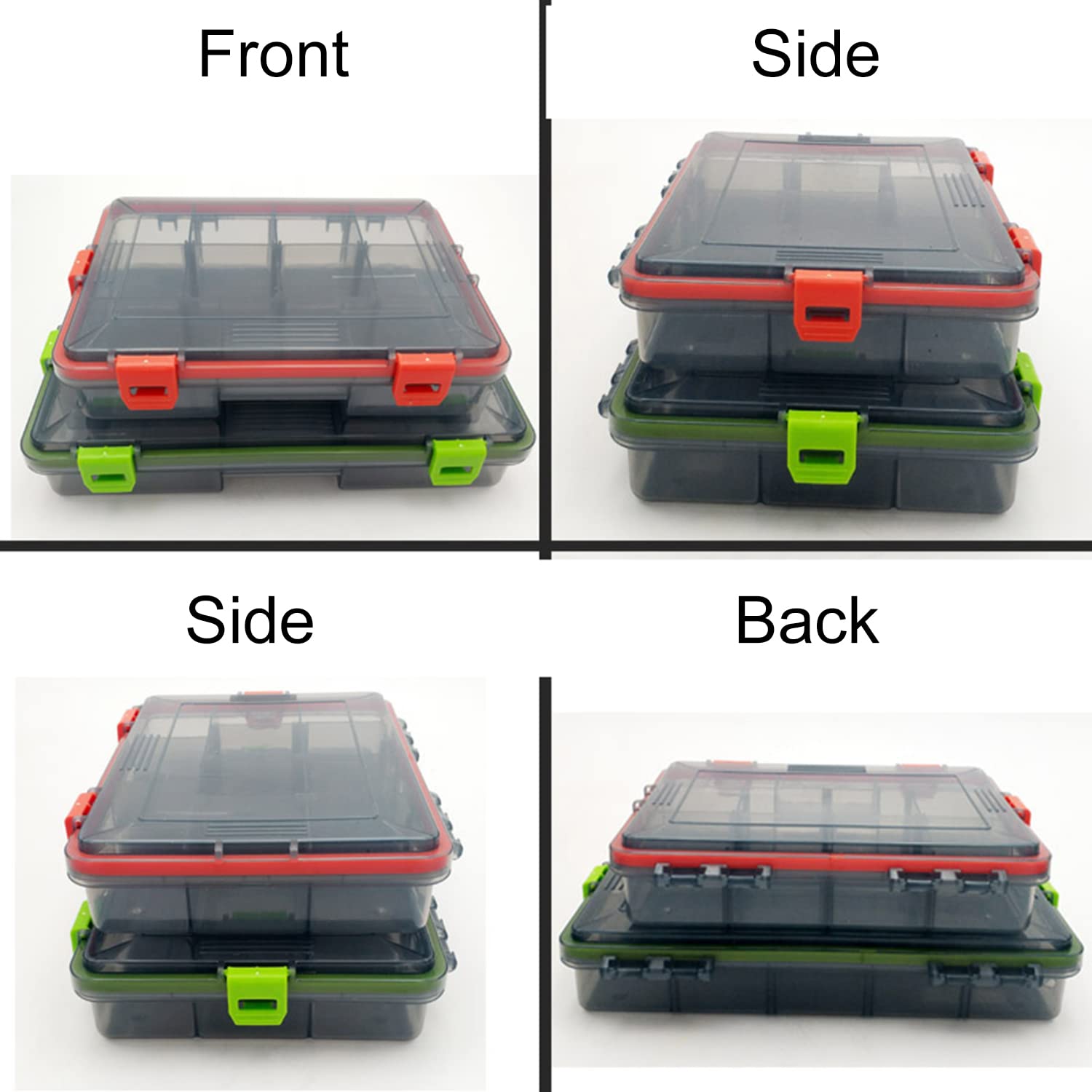 2PC JOYGO FISHAN Waterproof Fishing Tackle Boxes DIY Trags Organizer Box Transparent Adjustable Dividers Hold Fishing Lure Box Easy to Open Latches 2 Size Choice (Orange+Green 8.6*6.6*2inch)