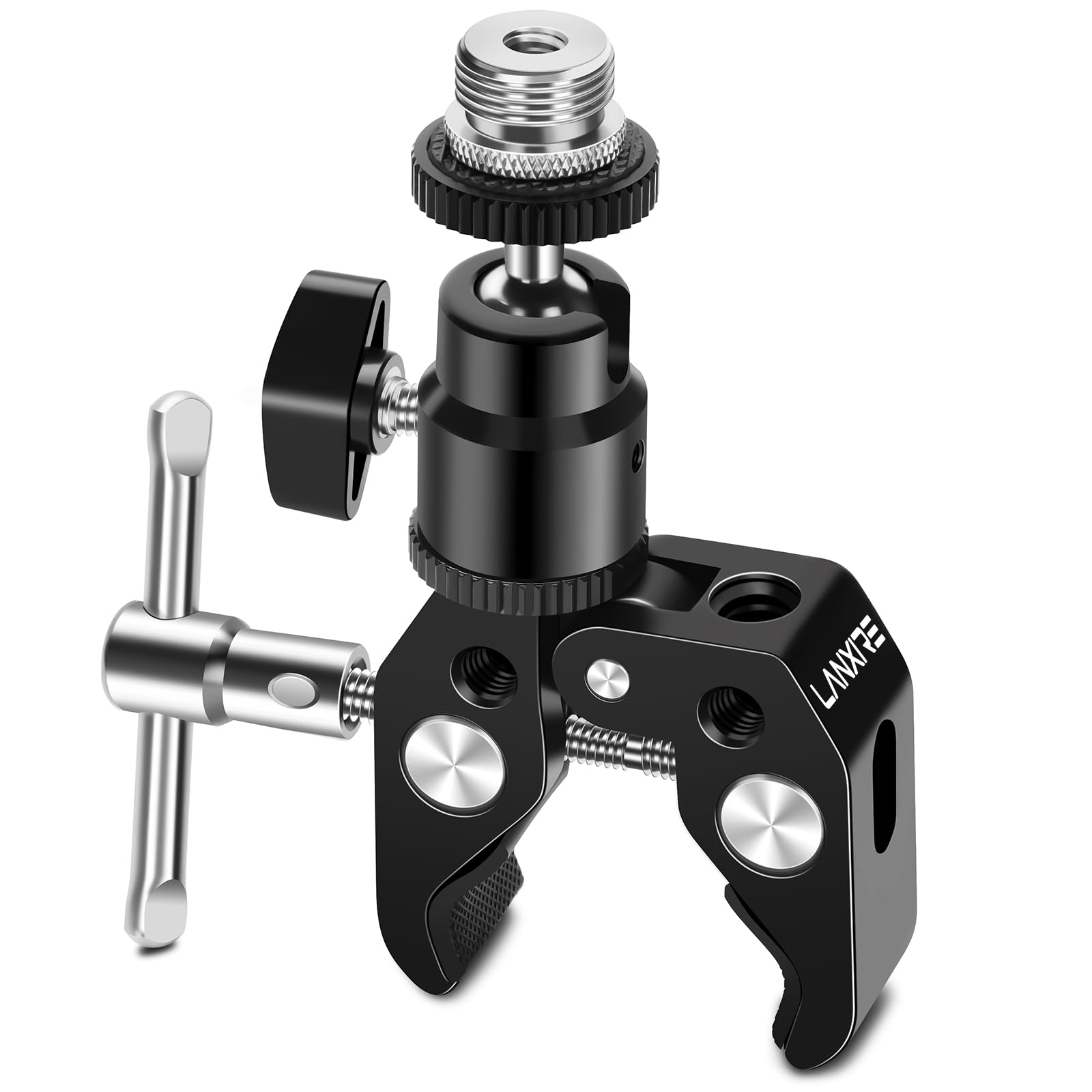 Lanxire Super Clamp Mic Clip Mic Mount with Mini Ball Head for Microphones - Max Load 4.4lb/2kg - 1/4’’ Female to 5/8’’ Male Thread Adapter Included