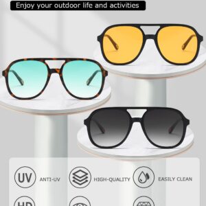 MASDUN Retro Square Aviator Sunglasses Womens Mens 70s Stylish Vintage Double Bridge Sun Glasses