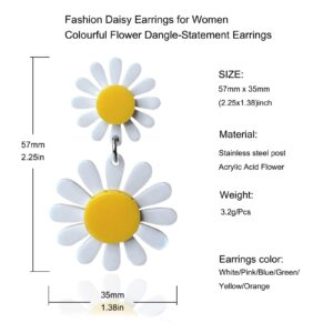 Fiklon Daisy Earrings for Women Dangle Dangling, White Flower Drop Earring 60s 70s Jewelry (Daisy-White)