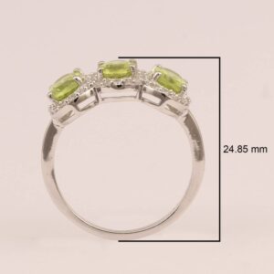 MOONEYE Trio Stone Ring! 7X5MM Oval Green Peridot Gemstone 925 Sterling Silver Bridal Wedding Ring (Silver, 9)