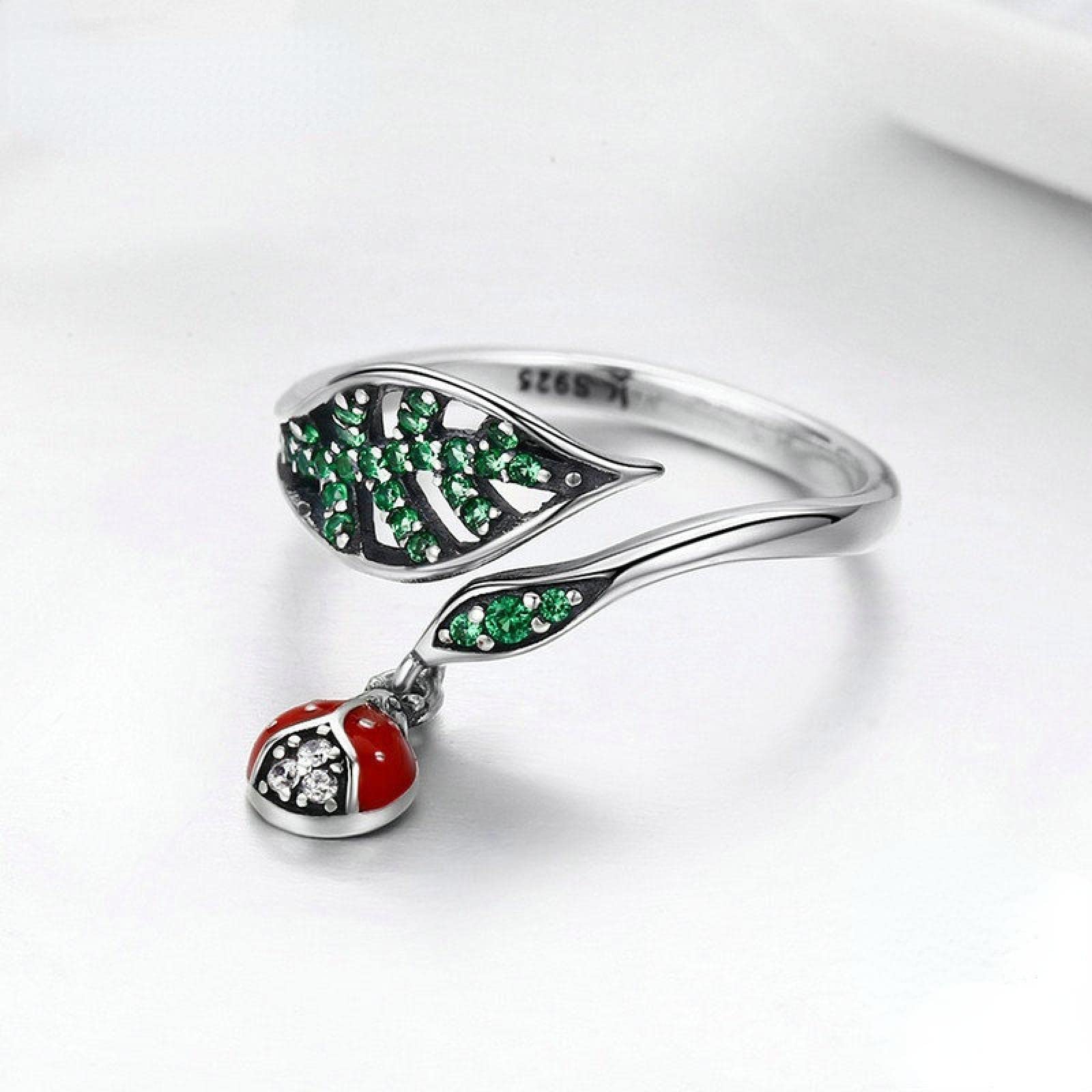 925 Sterling Silver Dangling Ladybug Ring, Women'S Jewelry One Size