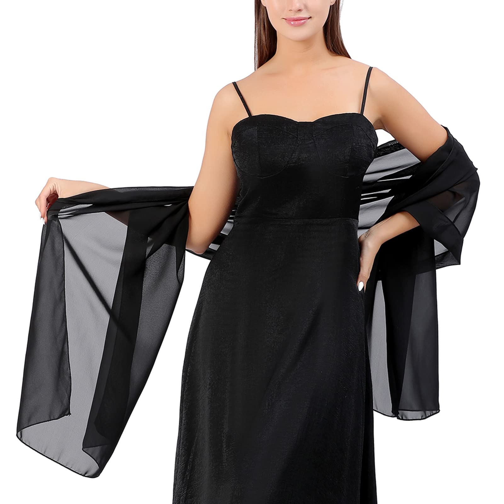 Ladiery Women Chiffon Shawls and Wraps for Evening Dresses, Elegant Soft Sheer Chiffon Stole Bride Wedding Scarf