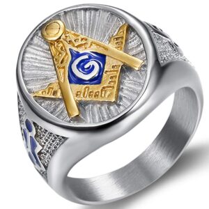 jude jewelers stainless steel blue gold two tone masonic master mason ring (silver, 10.5)