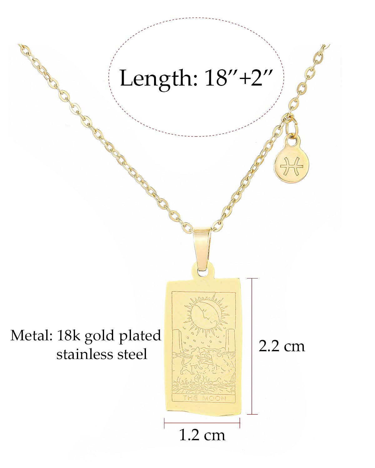 TGOLM 14k Gold Plated Pisces Necklace Moon Tarot Card Constellation Jewelry Birthday Gift for Women