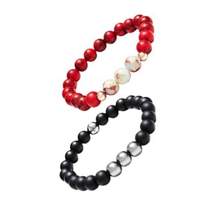 Scouts Preppers Luxury 2pack red&black Beaded Bracelet - Onyx & Hematite PLUS Red Natural Stone Beaded Bracelet - Meaningful Unisex Design Beads for Men Women Xmas Gift, Black,Turquoise