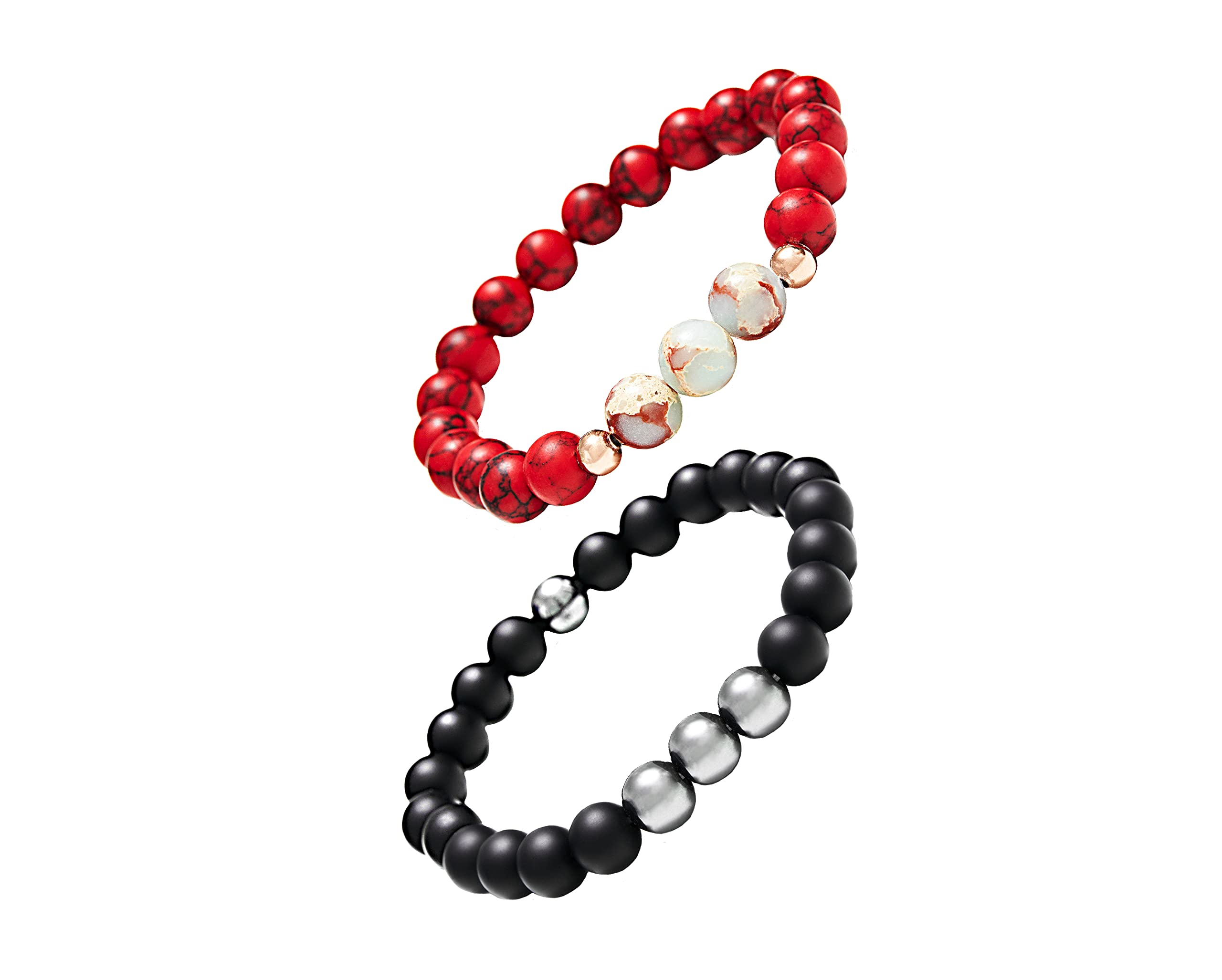 Scouts Preppers Luxury 2pack red&black Beaded Bracelet - Onyx & Hematite PLUS Red Natural Stone Beaded Bracelet - Meaningful Unisex Design Beads for Men Women Xmas Gift, Black,Turquoise