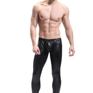 BaronHong Men's Faux Leather Tight Pants Man Night Club Metallic Leggings Long Trousers(black,M)