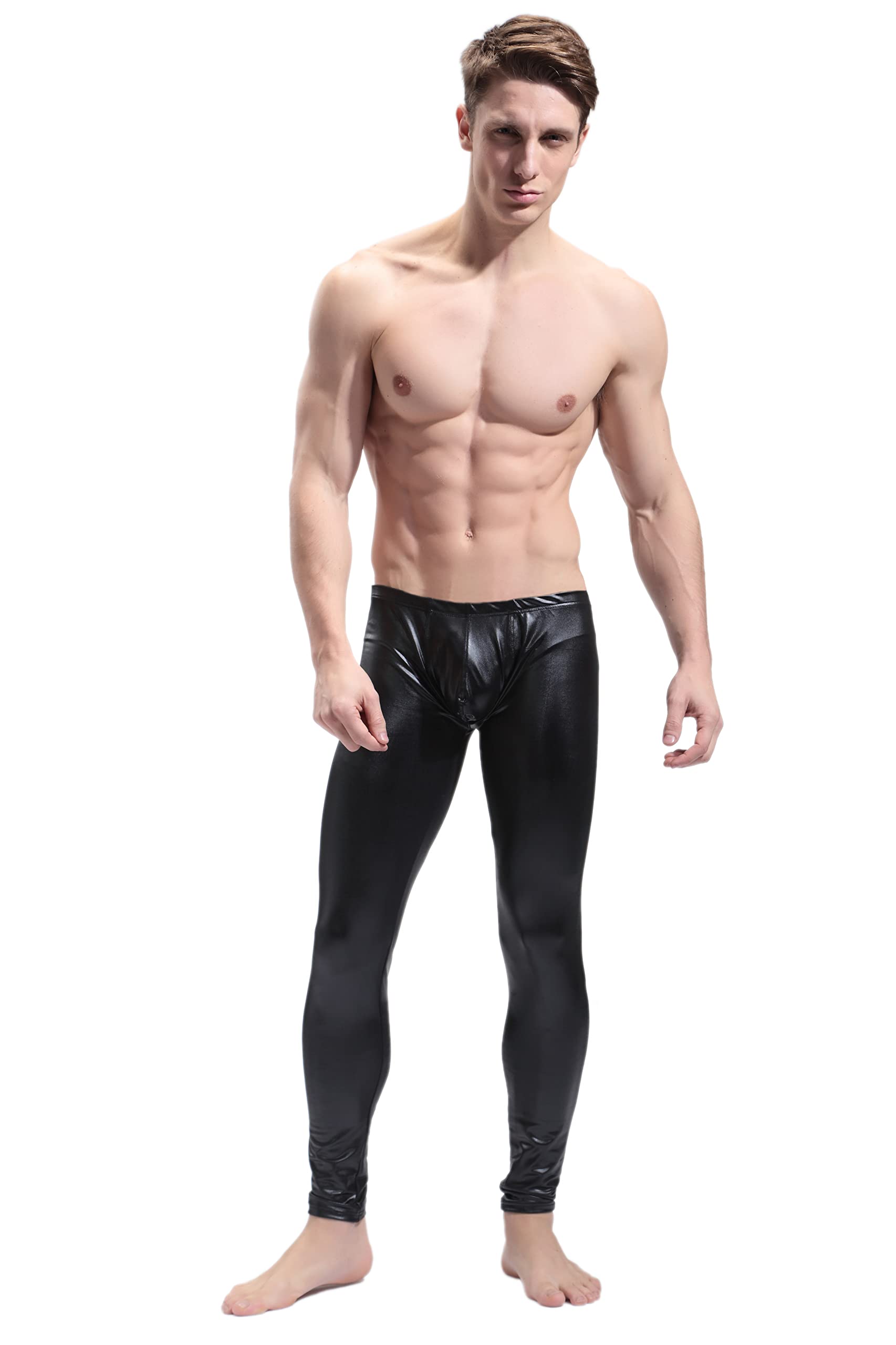 BaronHong Men's Faux Leather Tight Pants Man Night Club Metallic Leggings Long Trousers(black,M)