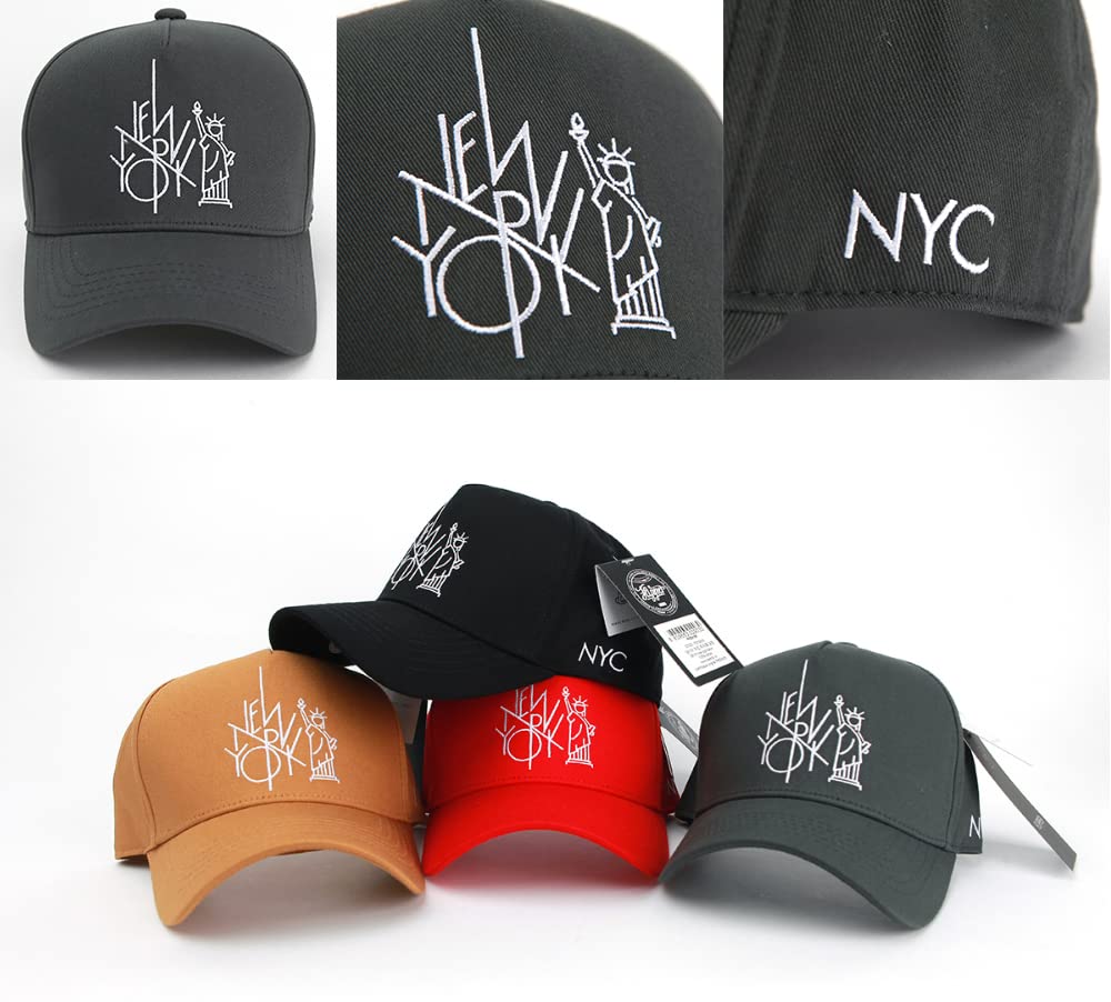 Flipper NY NYC New York City Statue of Liberty Logo Structured Cotton Ballcap Baseball Cap Adjustable Snapback Hat (Small ~ Medium, Charcoal)