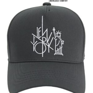 Flipper NY NYC New York City Statue of Liberty Logo Structured Cotton Ballcap Baseball Cap Adjustable Snapback Hat (Small ~ Medium, Charcoal)