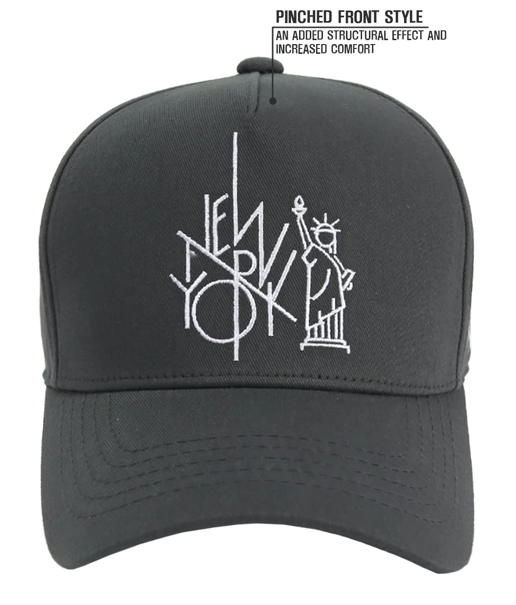 Flipper NY NYC New York City Statue of Liberty Logo Structured Cotton Ballcap Baseball Cap Adjustable Snapback Hat (Small ~ Medium, Charcoal)