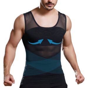 ISUP Mens Compression Shirt Slimming Undershirt Shapewear Body Shaper Chest Compression Tummy Control Tank Top Black