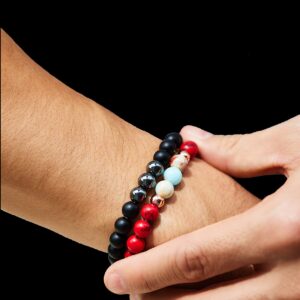 Scouts Preppers Luxury 2pack red&black Beaded Bracelet - Onyx & Hematite PLUS Red Natural Stone Beaded Bracelet - Meaningful Unisex Design Beads for Men Women Xmas Gift, Black,Turquoise