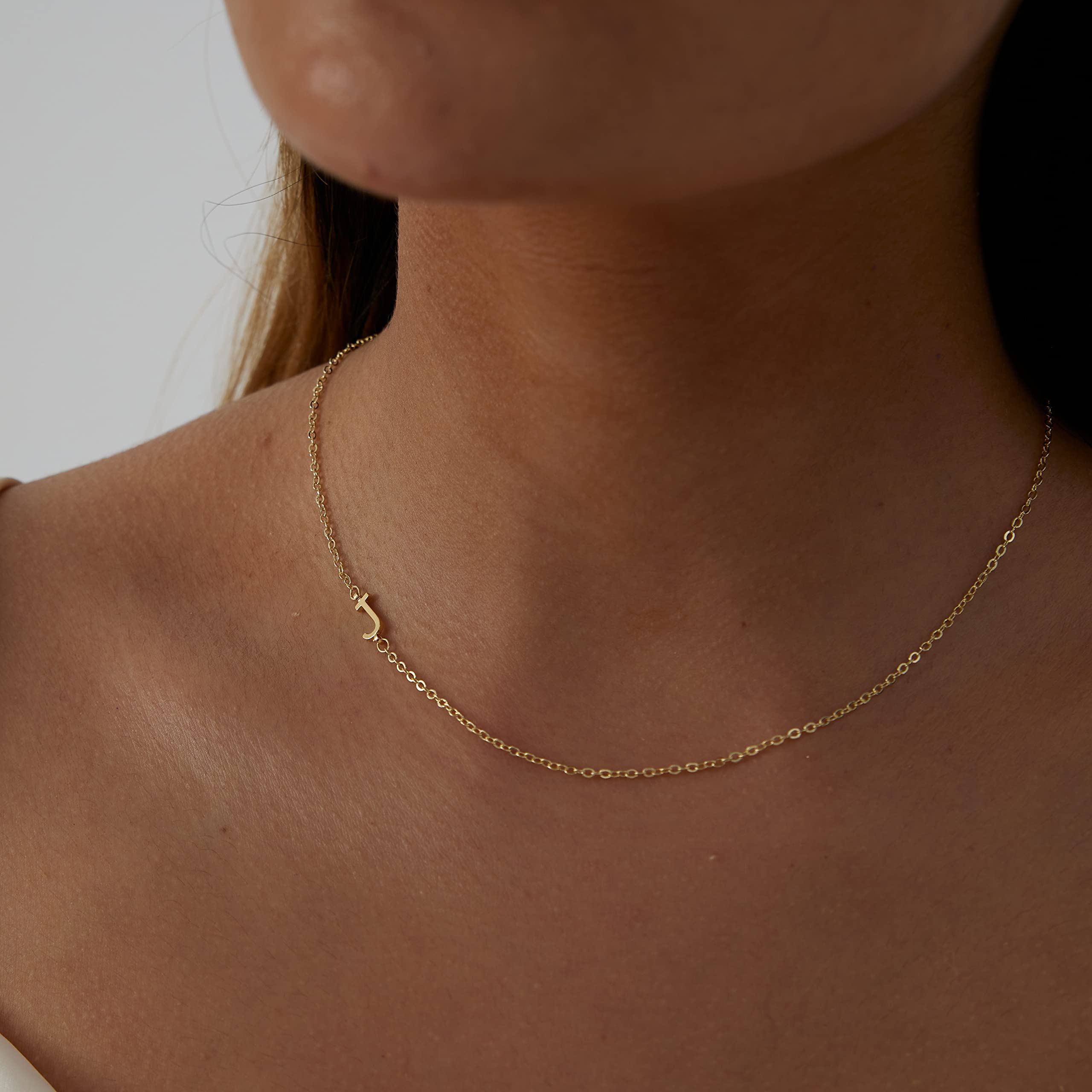 Sewyer Tiny Sideways Initial Choker Necklace for Women Dainty 14K Gold Plated Initial Necklace Personalized Letter Choker Everyday Jewelry