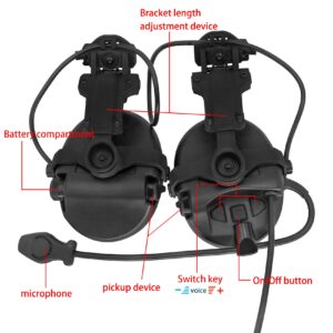 COMBATGEAR Tactical Headset with ARC Rail Adapter Ear Defender Airsoft Headphone Come with K 2 pin Push to Talk (Black)