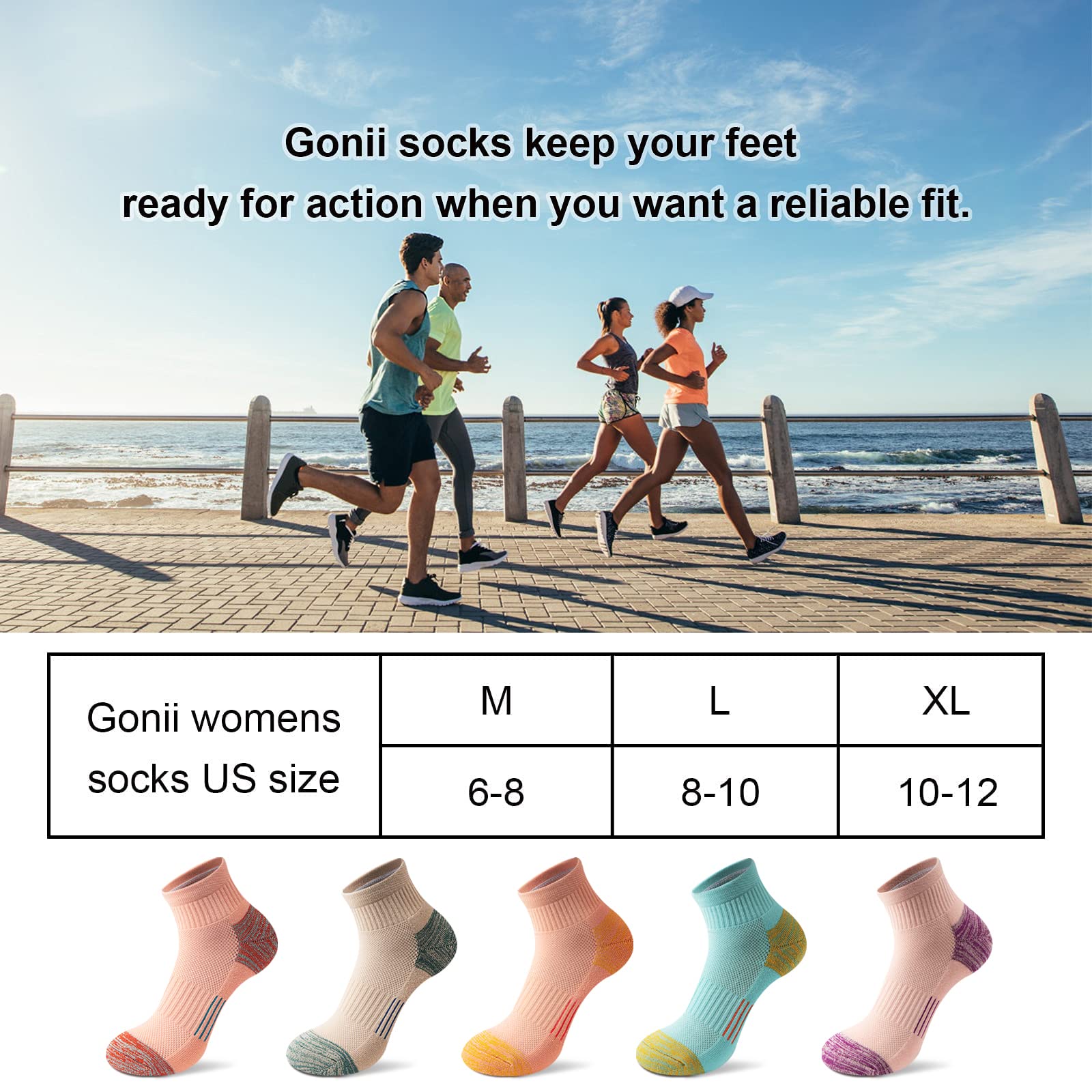 Gonii Ankle Socks Womens Athletic Thick Cushioned Running Hiking Low Cut 5-Pairs