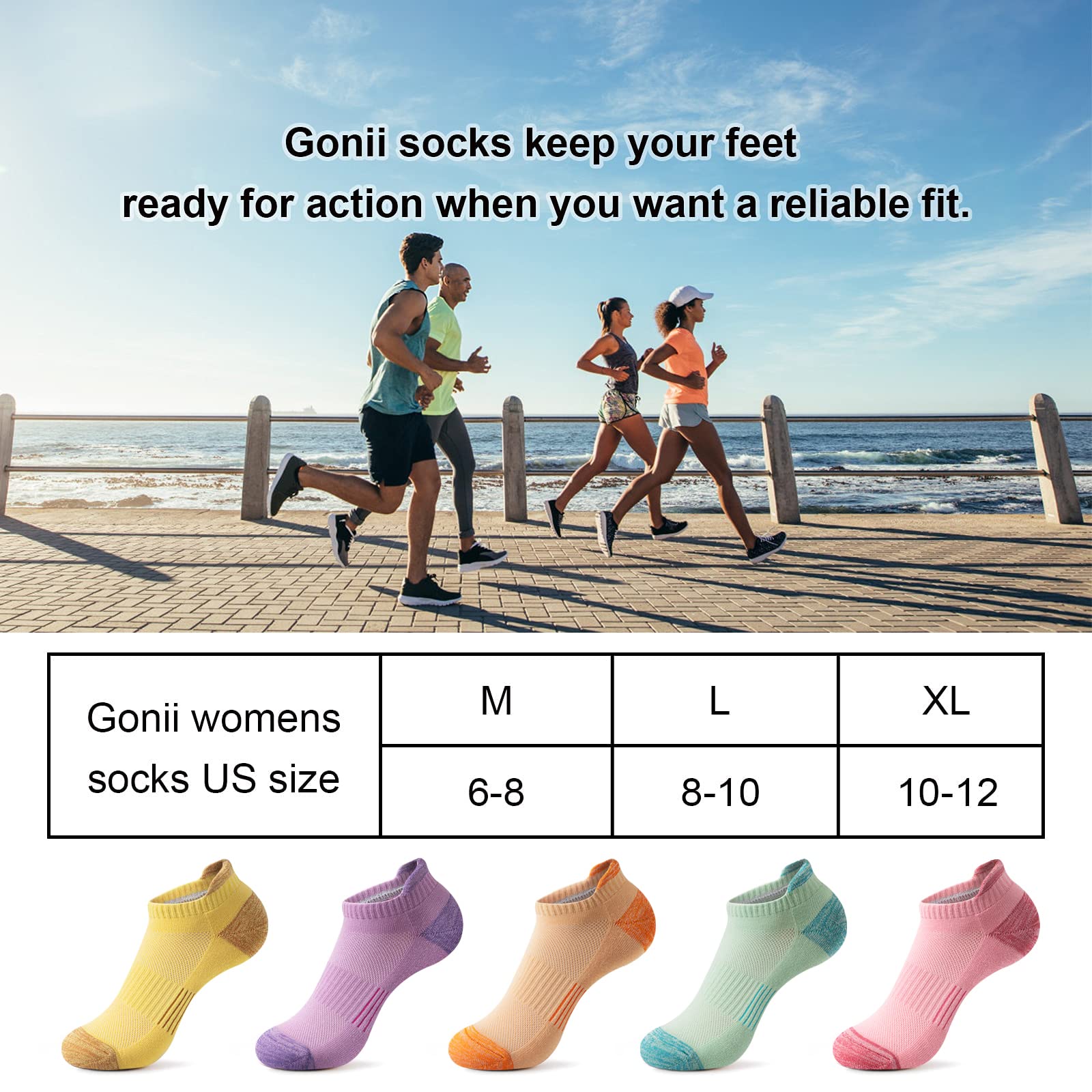 Gonii Ankle Socks Womens Running Athletic No Show Socks Cushioned 5-Pairs