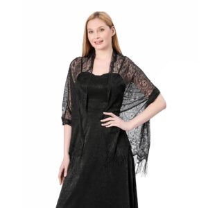 Ladiery Lace Shawls and Wraps For Women Evening Party Dress, Soft Cashew Floral Lightweight Fringe Stole for Wedding