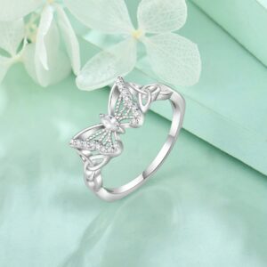 FJ Butterfly Ring 925 Sterling Silver Irish Celtic Knot Ring 18K White Gold Plated with Cubic Zirconia Irish Jewelry Gifts for Women Size 5