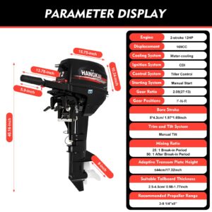 Outboard Motor, 12HP 2-Stroke Engine Fishing Boat Motor Water-Cooling System,CDI Ignition System Durable Cast Aluminum Construction (12HP, 2-Stroke)