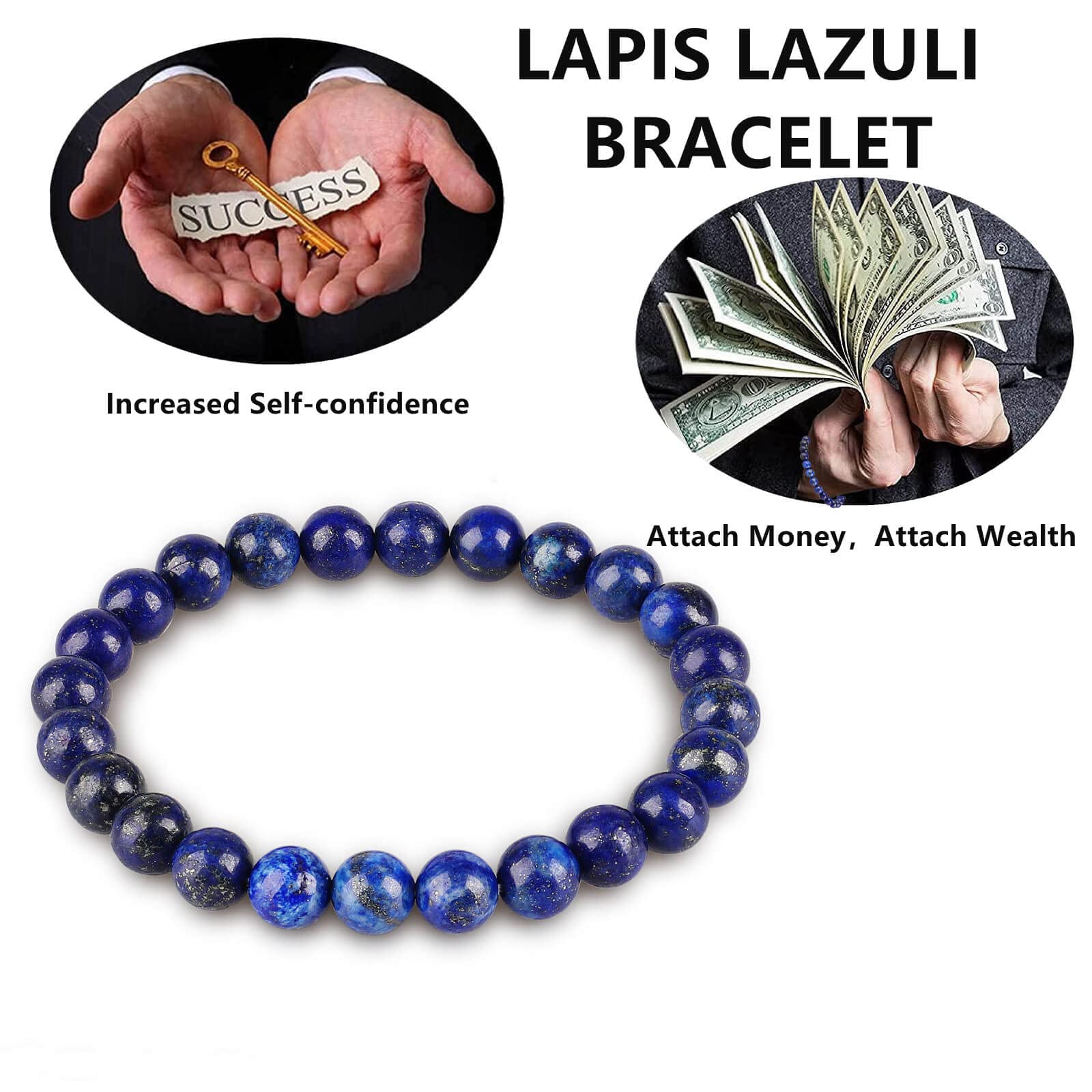 Lapis Lazuli Handmade Bracelet, Friendship Chakra Crystal Gemstone Bracelets, Beaded Protection Bracelet for Men Women Wealth Prosperity Feng Shui Good Luck Blue Stone Jewelry Bracelet (8mm Lapis Lazuli)