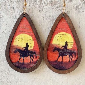 MELLIFO Western Cowgirl Cowboy Earrings Set Boho Vintage Handmade Bohemian Turquoise Cow Print Leather Wood Teardrop Dangle Earrings for Women Girls1