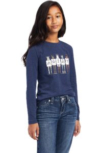 ariat girls 10041252 yth fan club ls t-shrt heather s navy