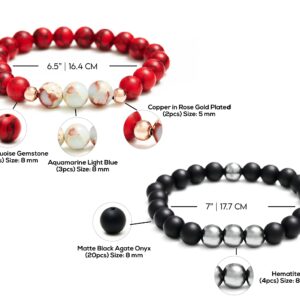 Scouts Preppers Luxury 2pack red&black Beaded Bracelet - Onyx & Hematite PLUS Red Natural Stone Beaded Bracelet - Meaningful Unisex Design Beads for Men Women Xmas Gift, Black,Turquoise