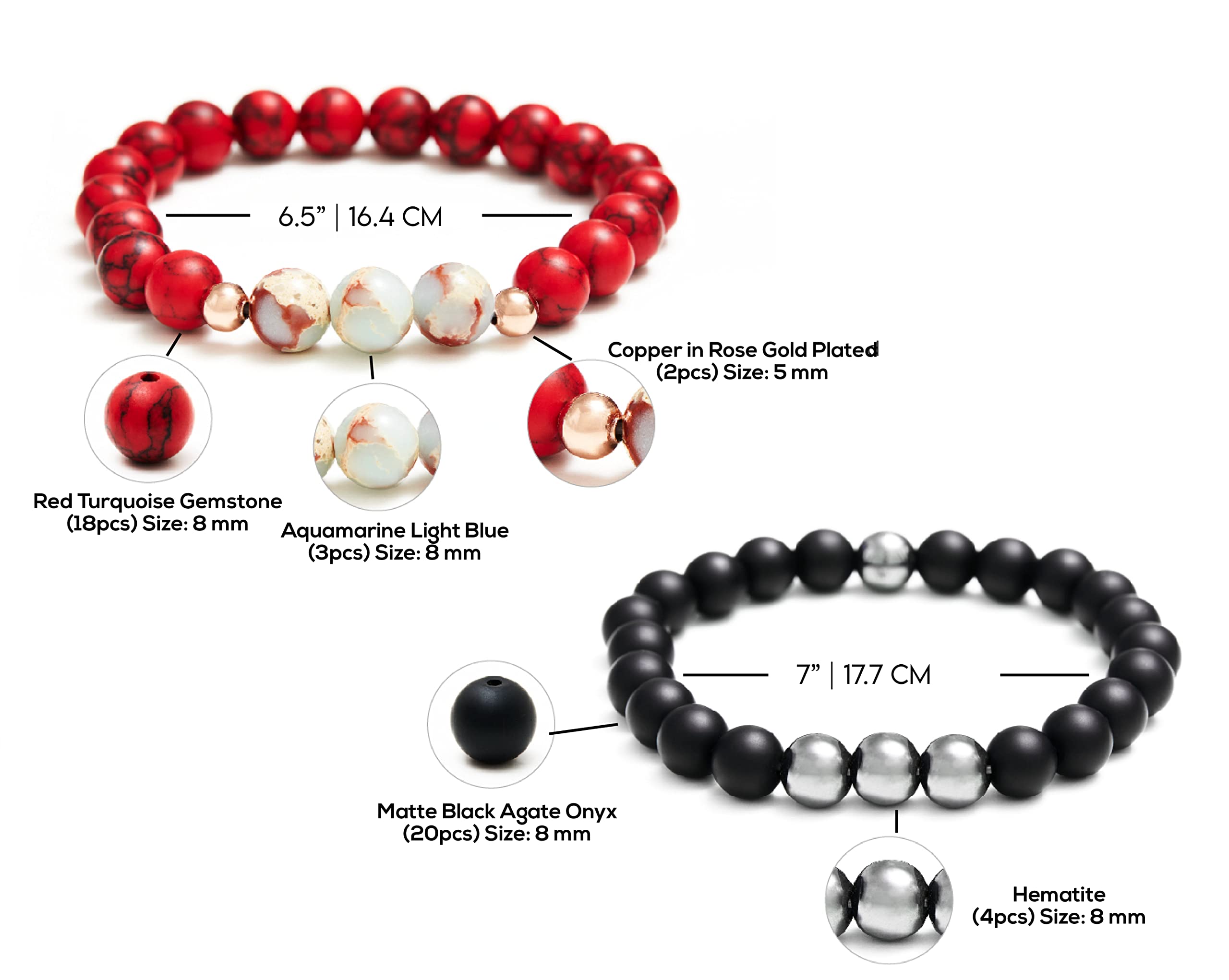 Scouts Preppers Luxury 2pack red&black Beaded Bracelet - Onyx & Hematite PLUS Red Natural Stone Beaded Bracelet - Meaningful Unisex Design Beads for Men Women Xmas Gift, Black,Turquoise