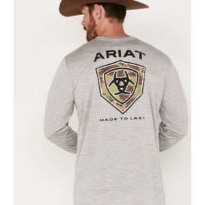 Ariat Men's Charger Camo Shield Long Sleeve T-Shirt Heather Grey Medium