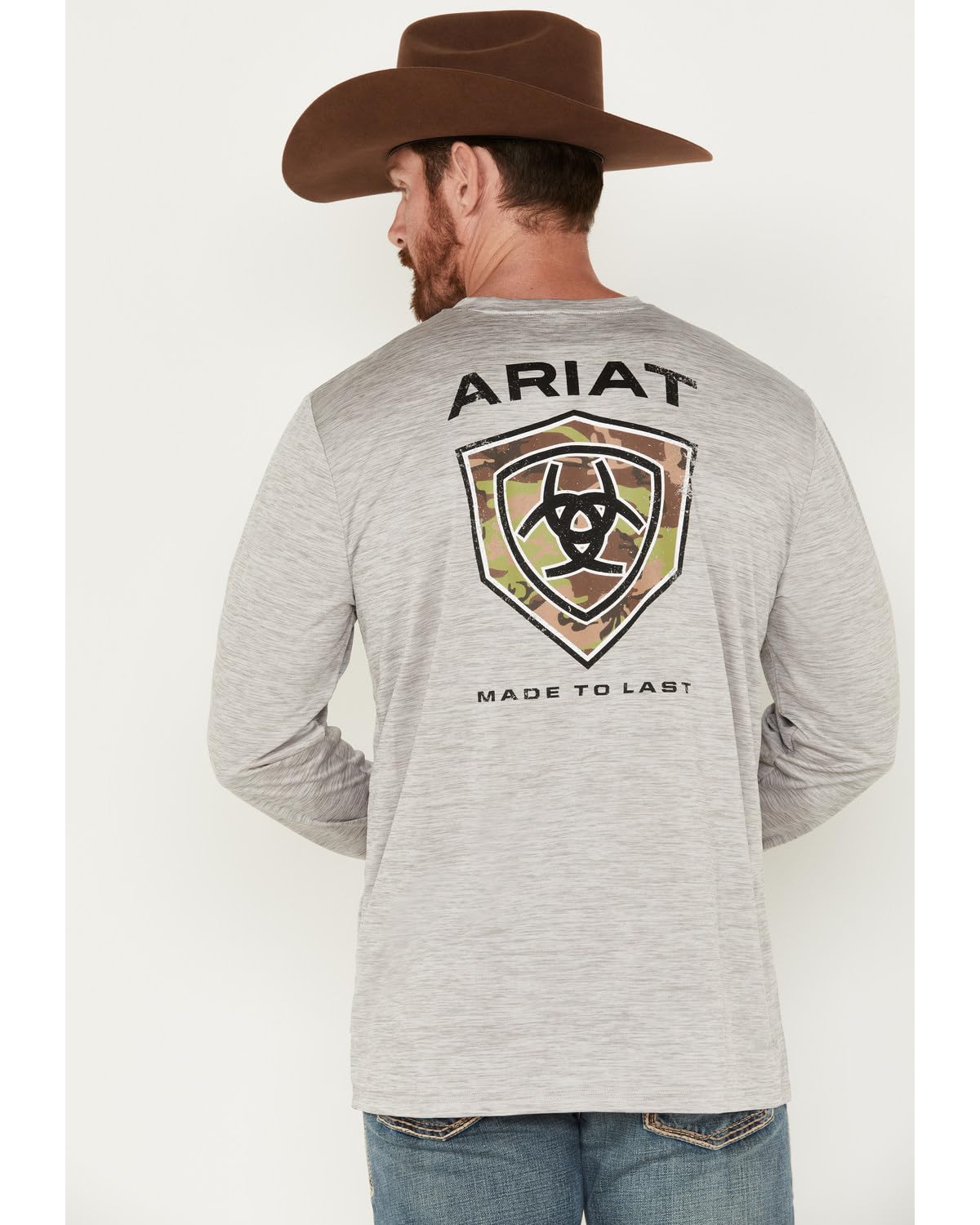 Ariat Men's Charger Camo Shield Long Sleeve T-Shirt Heather Grey Medium