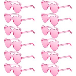 LEFIMOT 12 Pairs Heart Sunglasses Heart Shaped Rimless Sunglasses Frameless Pink Heart Glasses Transparent Party Sunglasses for Women Party Favors