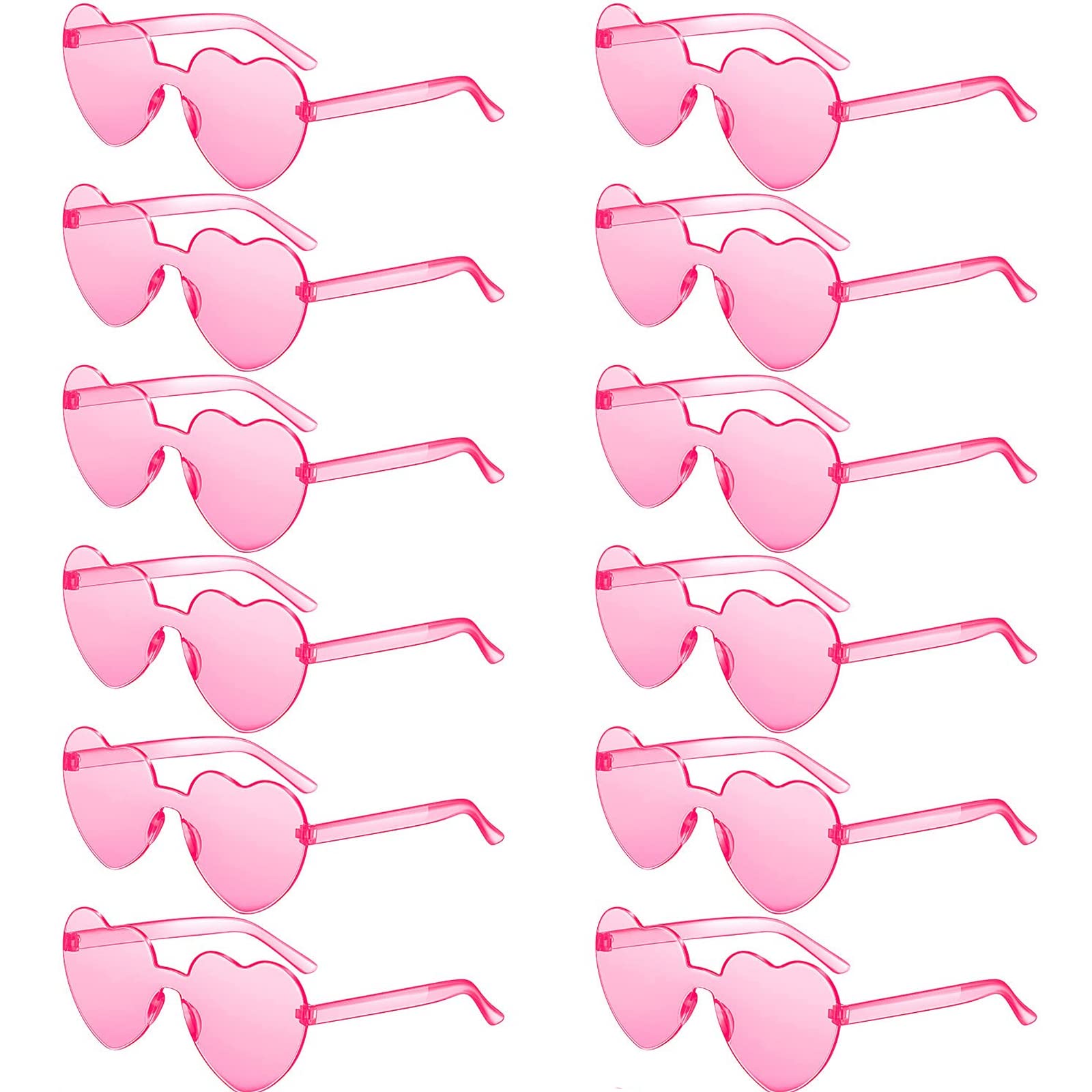 LEFIMOT 12 Pairs Heart Sunglasses Heart Shaped Rimless Sunglasses Frameless Pink Heart Glasses Transparent Party Sunglasses for Women Party Favors