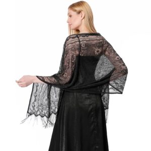 ladiery lace shawls and wraps for women evening party dress, soft cashew floral lightweight fringe stole for wedding