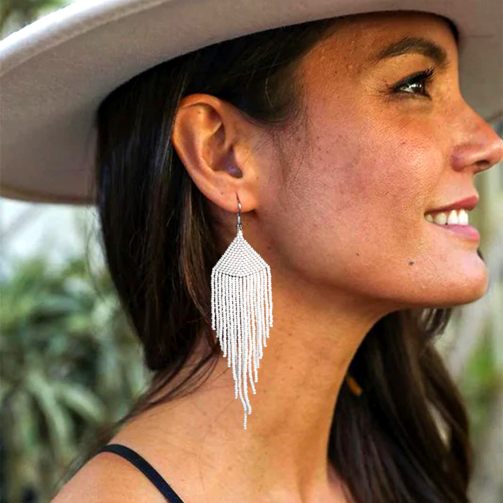 papasgix Beaded Drop Dangle Earrings Boho Native Handmade Seed Bead Tassel Earring for Women