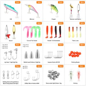 TCMBY Fishing Lures Bait Tackle Kit Set for Freshwater Trout Bass Fishing, Including Fishing Accessories, Fishing Tackle Box, Crankbait, Spoon, Hooks, Fishing Gear and Equipment for Starter Beginner.