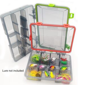 2PC JOYGO FISHAN Waterproof Fishing Tackle Boxes DIY Trags Organizer Box Transparent Adjustable Dividers Hold Fishing Lure Box Easy to Open Latches 2 Size Choice (Orange+Green 8.6*6.6*2inch)