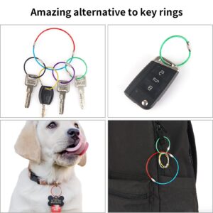 Cuttte 14PCS Key Ring Keychain - 4.7 Inches Stainless Steel Wire Key Rings for Key Chain Rings, 2mm Coated Keychain Cable Threaded Heavy Duty Luggage Tag Loops Dog Tag Ring for Collar