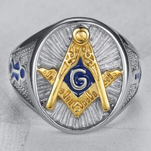 Jude Jewelers Stainless Steel Blue Gold Two Tone Masonic Master Mason Ring (Silver, 10.5)