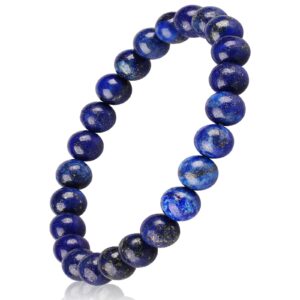 lapis lazuli handmade bracelet, friendship chakra crystal gemstone bracelets, beaded protection bracelet for men women wealth prosperity feng shui good luck blue stone jewelry bracelet (8mm lapis lazuli)