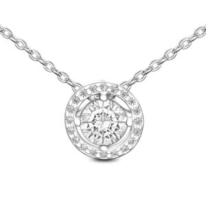 ELEGANZIA Cubic Zirconia Necklace for Women Silver, Round Cut Solitaire Necklace Adjustable 18" - 20" Polo Chain, Halo CZ Necklace Wedding Necklaces for Brides