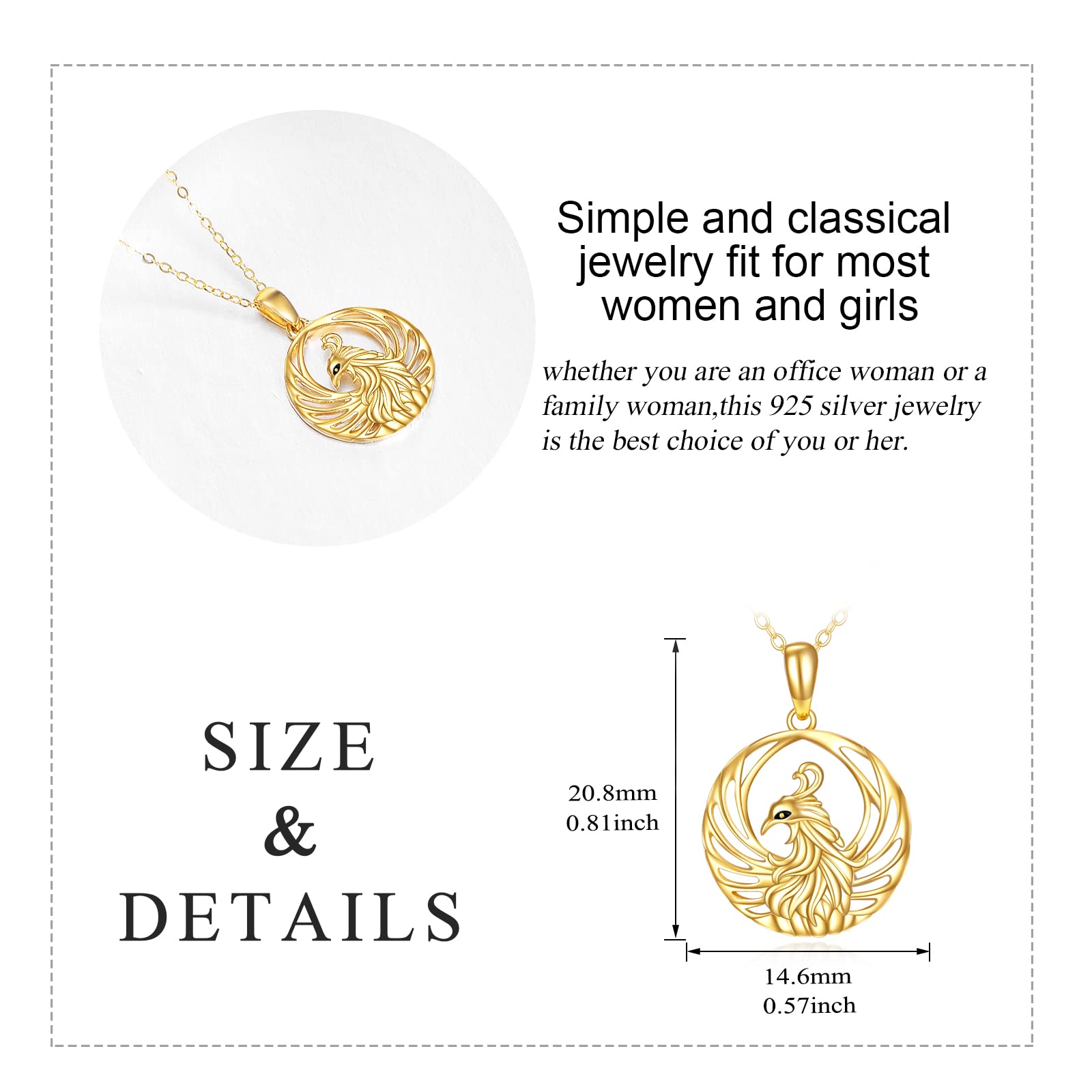 KECHO 14K Gold Phoenix Necklace Gifts for Women Yellow Gold Rising Phoenix Pendant Necklace Jewelry Gifts