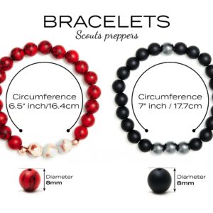 Scouts Preppers Luxury 2pack red&black Beaded Bracelet - Onyx & Hematite PLUS Red Natural Stone Beaded Bracelet - Meaningful Unisex Design Beads for Men Women Xmas Gift, Black,Turquoise